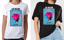 Load image into Gallery viewer, La Rosa Loteria T-Shirt / Raglan Mexican Bingo Short Sleeve Shirt Womens back Rose