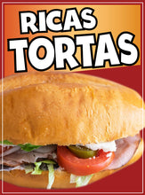 Load image into Gallery viewer, Ricas Tortas Decal Window Sticker Mexican Food Truck Concession Vinyl Restaurant Sandwiches Mexican Cuisine Bolillo Mexican bread