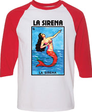 Load image into Gallery viewer, La Sirena Loteria Mexican Bingo T-Shirt / Raglan Women's back