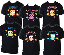 Load image into Gallery viewer, Owl Bird Birthday Matching T-shirts Party Family Kid Tshirt Mom, dad, sister