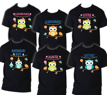 Load image into Gallery viewer, Owl Bird Birthday Matching T-shirts Party Family Kid Tshirt Mom, dad, sister