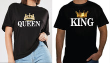 Load image into Gallery viewer, King and Queen Crown TSHIRT / RAGLAN Matching T shirts for Couples dating, love Black His and Her matching Love boyfriends