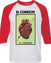 Load image into Gallery viewer, El Corazon T shirt / Raglan Loteria Shirt Mexican Bingo Funny Polaca Lottery Game heart