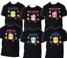 Load image into Gallery viewer, Owl Bird Birthday Matching T-shirts Party Family Kid Tshirt Mom, dad, sister