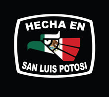 Load image into Gallery viewer, Hecha en San Luis Potosi letters Decal Car Window Laptop Flag Vinyl Sticker Mexico SLP Mexican Sticker, Trucking, Trokiando Trucks decal MX