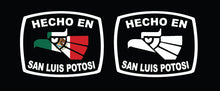 Load image into Gallery viewer, Hecho en San Luis Potosi letters Decal Car Window Laptop Flag Vinyl Sticker Mexico SLP Mexican Sticker, Trucking, Trokiando Trucks decal MX