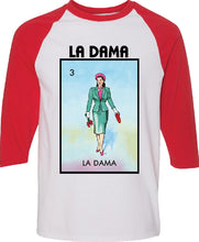 Load image into Gallery viewer, La Dama TSHIRT / RAGLAN Loteria T-Shirt Mexican Bingo Short Sleeve T Shirt Women's Raglan