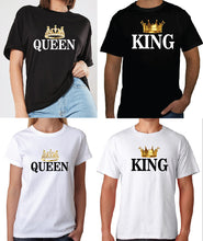 Load image into Gallery viewer, King and Queen Crown TSHIRT / RAGLAN Matching T shirts for Couples dating, love Black His and Her matching Love boyfriends
