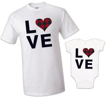 Load image into Gallery viewer, LOVE Couple TSHIRT / HOODIE valentines shirt mom daughter Matching buffalo plaid heart mom