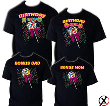 Load image into Gallery viewer, Lollipop Candy Sweets Candyland Birthday Matching T-shirts Party Family Kid Reunion Celebration Tee Shirt Mom, dad, sister