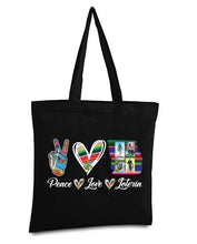 Load image into Gallery viewer, Peace Love Loteria Tote Bag Mexican Card Bingo Illustration Reusable Tote Bag