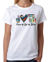 Load image into Gallery viewer, Peace Love Loteria Mexican Bingo Short Sleeve Shirt Women