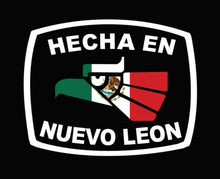 Load image into Gallery viewer, Hecha en Nuevo Leon letters Decal Car Window Laptop Flag Vinyl Sticker Mexico Mexican Sticker, Trucking, Trokiando Trucks decal MX NL