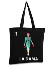 Load image into Gallery viewer, La Dama from Loteria Vintage Mexican Card Bingo Illustration Reusable Tote Bag