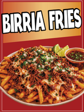 Load image into Gallery viewer, Birria Fries Sticker Window Decal Truck Concession Vinyl Restaurant Wall poster Sticker Mexican Food Decal Birria Soup Sign
