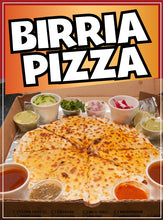 Load image into Gallery viewer, Birria Pizza Sign Decal Window Sticker Truck Concession Vinyl Restaurant Quesabirria sticker
