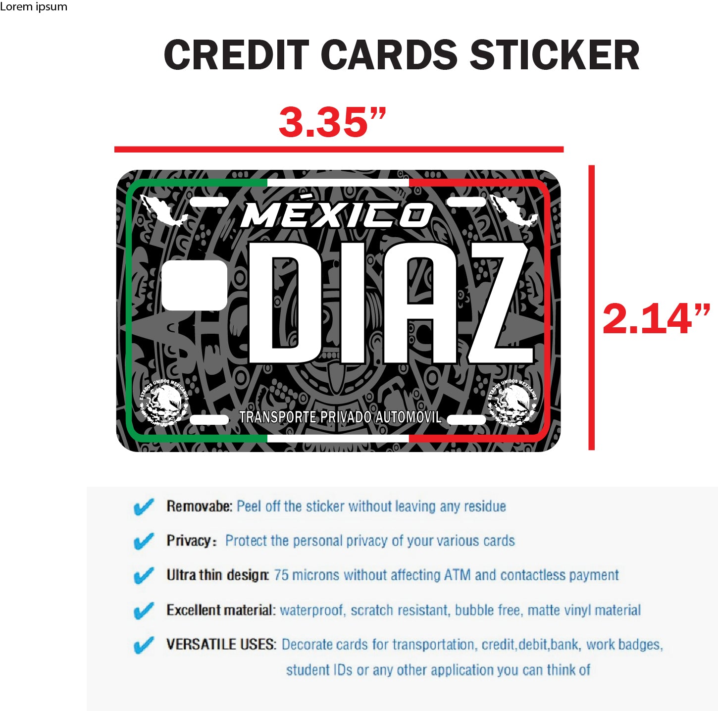 Doaz Graphics Diaz Credit Card Skin Cover Vinyl Stickers (4 Pack) -Mexican Decal Mex ...