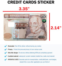Load image into Gallery viewer, Guatemala Bill Credit Card Skin Cover Vinyl Stickers (4 Pack) - Guatemalan 100 Quetzales Decal Chapin Sticker
