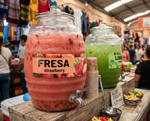 Load image into Gallery viewer, Fresa Vinyl Sticker Aguas Frescas Vitrolero sticker Strawberry Sticker Water Jar decal 3x10in
