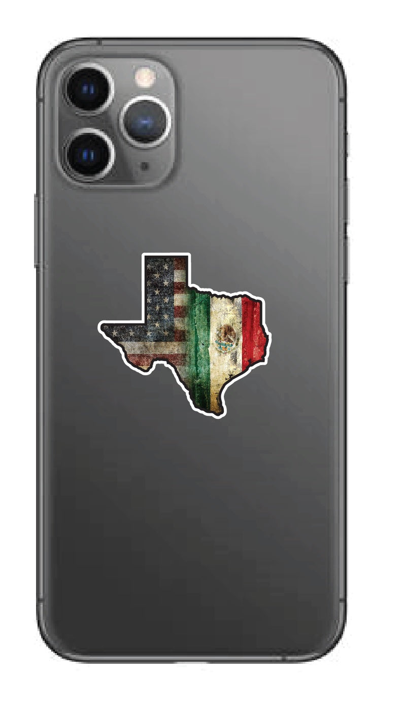Texas Map w/ USA & Mexican Flags Decal Car Window Vinyl Sticker