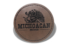 Load image into Gallery viewer, Michoacan Faux Leather Patch - Brown Leather Iron-On for Jackets, Vests Aguilar Mexican Flag Eagle Aguilar Mexicana MICH 2.5"
