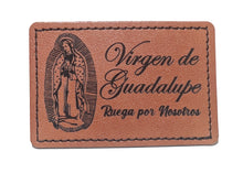 Load image into Gallery viewer, Virgen de Guadalupe Faux Leather Patch – 3x2" Brown Leather Iron-On for Jackets, Vests
