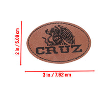 Load image into Gallery viewer, Cruz Faux Leather Patch – 3x2" Brown Leather Iron-On for Jackets, Vests Cruz Mexican Flag Eagle Aguilar Mexicana
