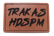 Load image into Gallery viewer, Trakas HDSPM Faux Leather Patch – 3x2" Brown Leather Iron-On for Jackets, Vests
