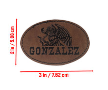 Load image into Gallery viewer, Gonzalez Faux Leather Patch – 3x2" Brown Leather Iron-On for Jackets, Vests Aguilar Mexican Flag Eagle Aguilar Mexicana
