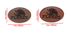 Load image into Gallery viewer, Flores Faux Leather Patch – 3x2" Brown Leather Iron-On for Jackets, Vests Flores Mexican Flag Eagle Aguilar Mexicana
