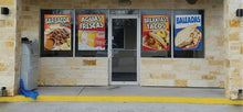 Load image into Gallery viewer, Breakfast Tacos PERFORATED Window Graphic Decal Sticker Perforated Vinyl Desayuno
