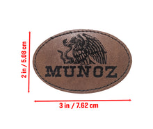 Load image into Gallery viewer, Munoz Faux Leather Patch – 3x2" Brown Leather Iron-On for Jackets, Vests Munoz Mexican Flag Eagle Aguilar Mexicana (Copy)

