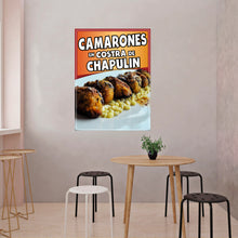 Load image into Gallery viewer, Camarones en Costra de Chapulin Plate Sticker Window Sticker Mexican Truck Concession Vinyl Restaurant Wall Poster Sticker Seafood
