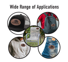 Load image into Gallery viewer, Garcia Faux Leather Patch – 3x2" Brown Leather Iron-On for Jackets, Vests Aguilar Mexican Flag Eagle Aguilar Mexicana
