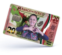 Load image into Gallery viewer, Claudia Sheinbaum Credit Card Skin Cover Vinyl Stickers (4 Pack) - Mexican PRESIDENT 20 Pesos Red
