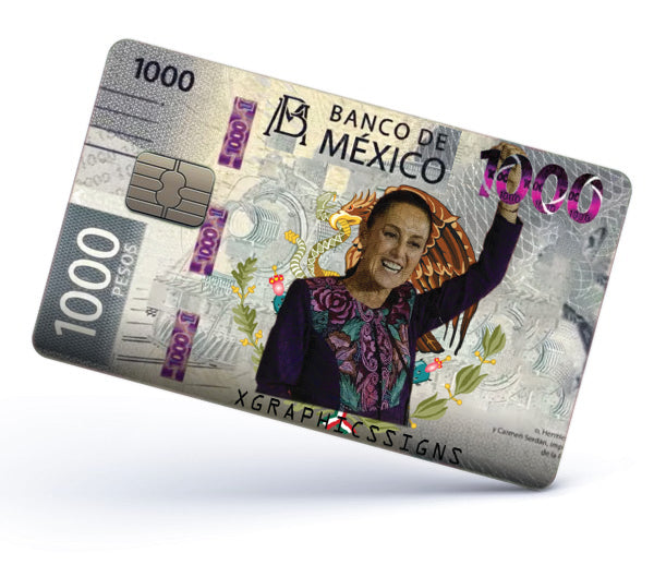 Claudia Sheinbaum Credit Card Skin Cover Vinyl Stickers (4 Pack) - Mexican PRESIDENT 1000 Pesos (Copy)