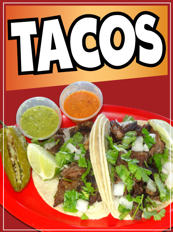 Tacos Sign Decal Window Sticker Mexican Food Truck Concession Vinyl Restaurant Taqueria Sign  #3