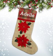 Load image into Gallery viewer, Personalized Christmas stocking embroidered, Christmas stocking, personalised stocking, name stocking, christmas gift Poinsettia Beige
