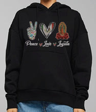 Load image into Gallery viewer, Peace, Love, Lupita Shirt, Guadalupe Shirt, Virgin Mary Hoodie
