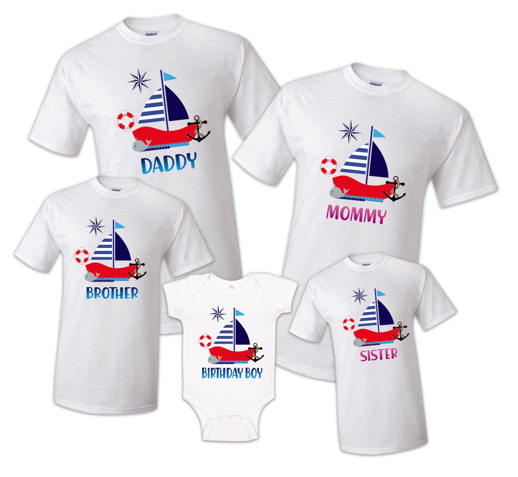 Nautical T shirt Captain Sailing tee Boat Anchor Family Birthday Matching Party Celebration Kid Reunion Mommy, dadddy, sister, brother