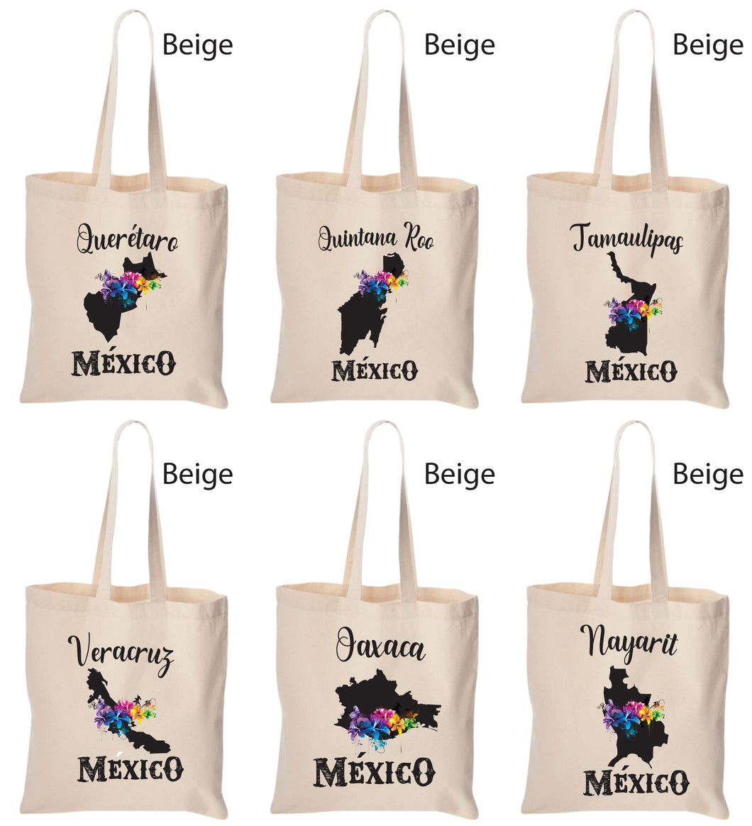 Mexico Tote bag Mexican bag Illustration Reusable Tote Bag cotton canvas (Beige/Royal)