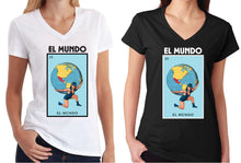 Load image into Gallery viewer, El Mundo V-Neck Loteria Mexican Bingo Short Sleeve V-Neck Shirt Women&#39;s Girls Celebration Hippie Tee Lottery The World
