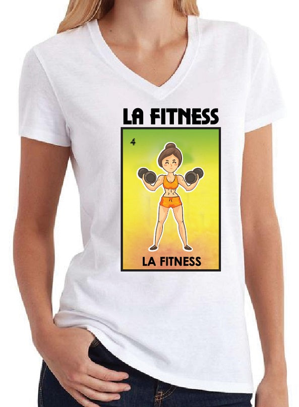 La Fitness V-Neck Loteria Tee Shirt Mexican Bingo Funny woman Lottery Game