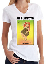 Load image into Gallery viewer, La Buenota Loteria V-Neck Mexican Bingo  Short Sleeve Shirt Women&#39;s
