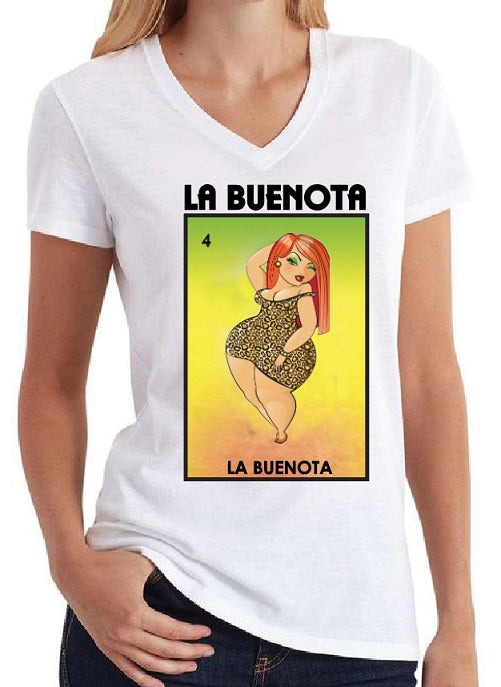 La Buenota Loteria V-Neck Mexican Bingo  Short Sleeve Shirt Women's