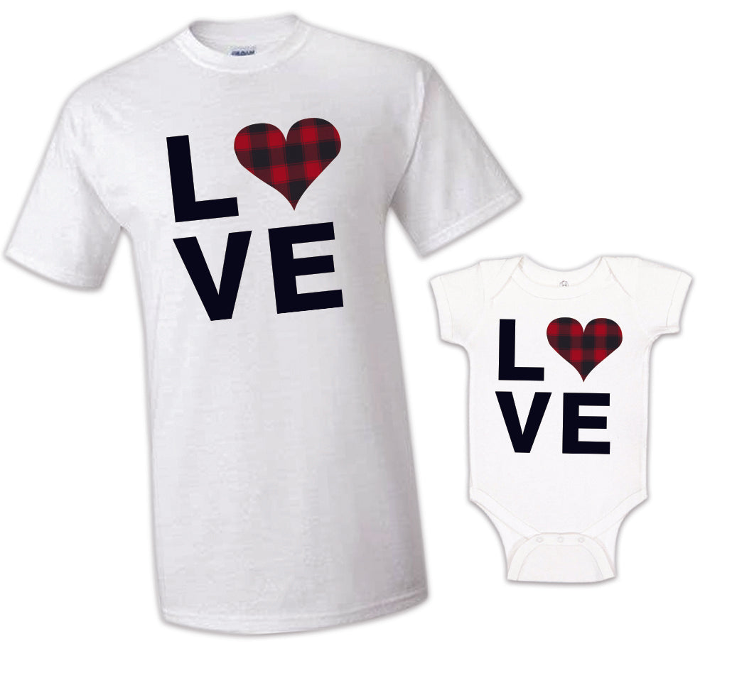 LOVE Couple TSHIRT / HOODIE valentines shirt mom daughter Matching buffalo plaid heart mom