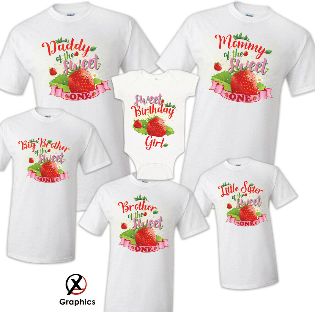 Sweet one strawberry Family T-shirt Birthday Matching shirts Party Celebration