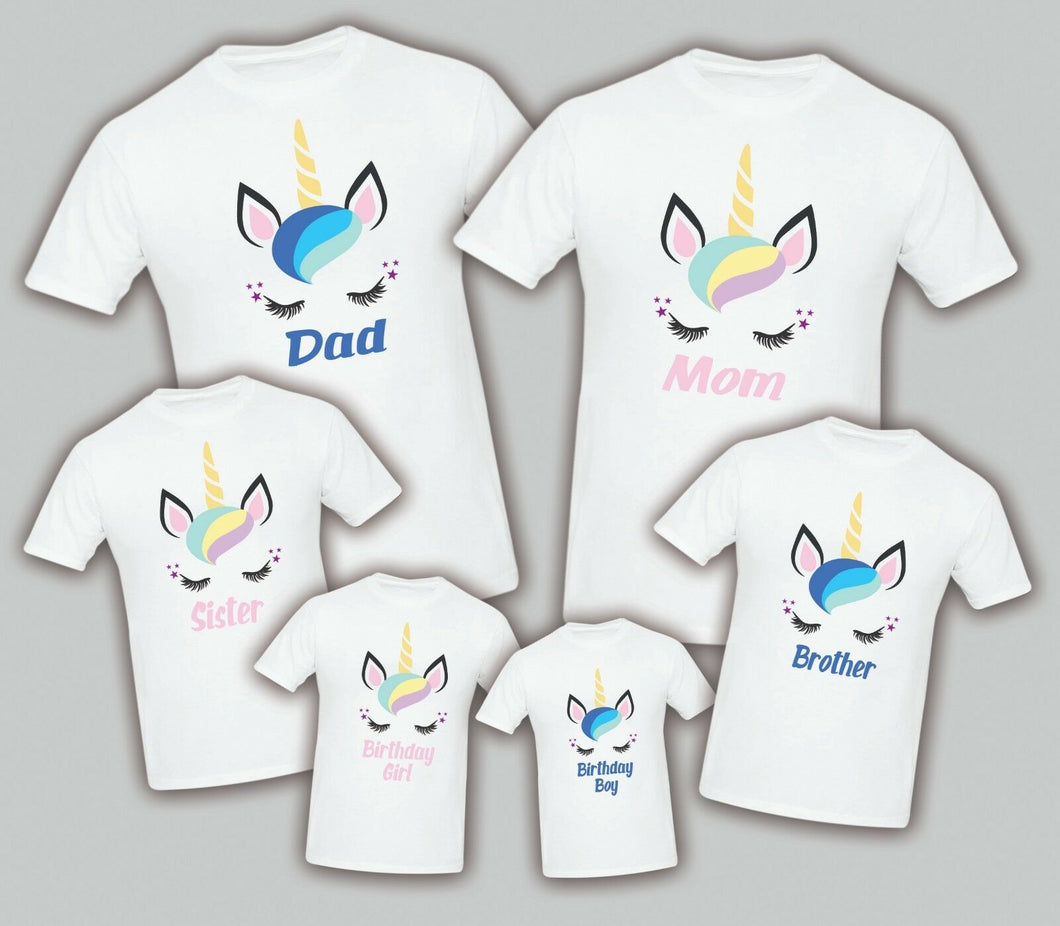 Unicorn Birthday Matching T-shirts Party Family Kid shirt Mom dad, sister Black
