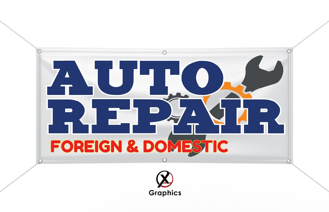 Auto Repair Foreign & Domestic Vinyl Banner advertising Sign Full color any size Indoor Outdoor Advertising Vinyl Sign With Metal Grommets