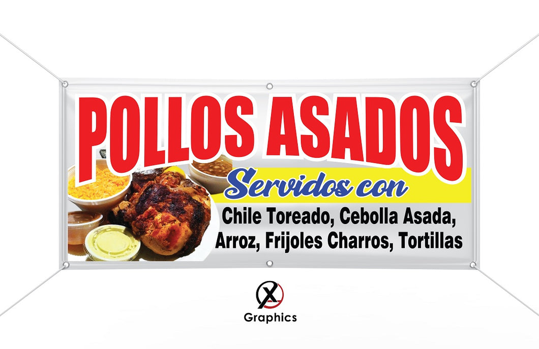 Pollos Asados Vinyl Banner advertising Sign Full color any size Indoor Outdoor Advertising Vinyl Sign With Metal Grommets Grilled Chicken